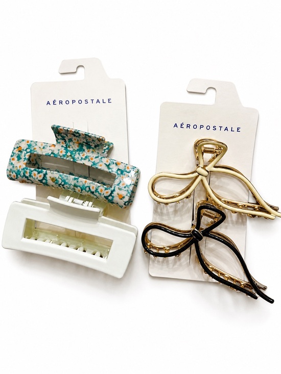 Aeropostale Accessories - Aéropostale Hair Clip Bundle Set of 4 Bow & Claw Clips Trendy Neutral Floral NWT